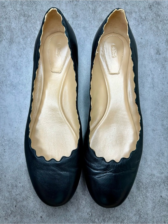 Chloe Shoes - Chloé Black Leather Scalloped Ballet Flats Lauren Size 38.5 EU Made in Italy